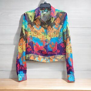 Vtg Y2K C'est Duo Lagenlook Cropped Colorful Sheer Layering Jacket/Blouse Artsy
